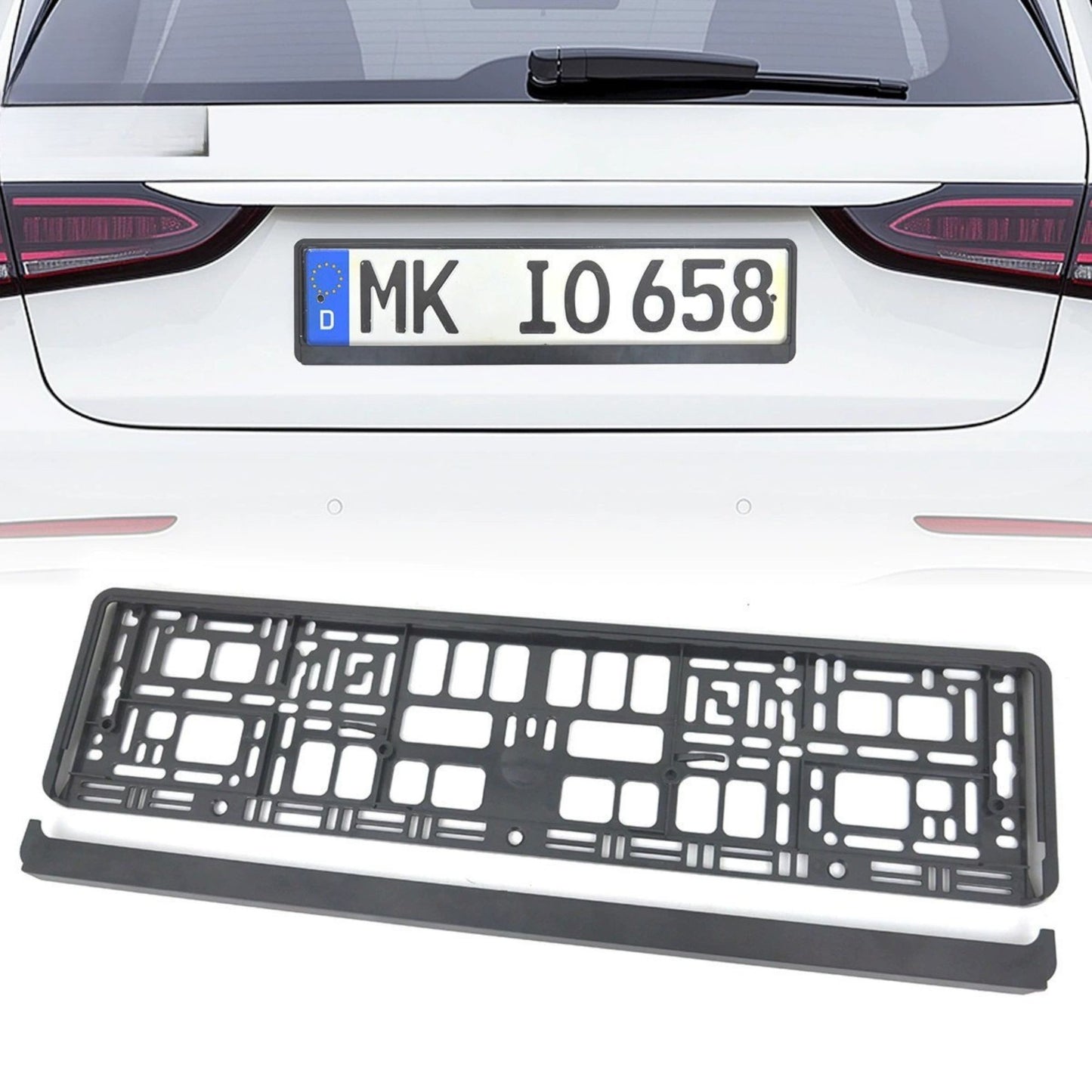 Suport Placute Inmatriculare XC-W341, Rama Auto Universala Standard European, Plastic Rezistent la Intemperii, 52.9 x 13 x 1.2 cm, Negru