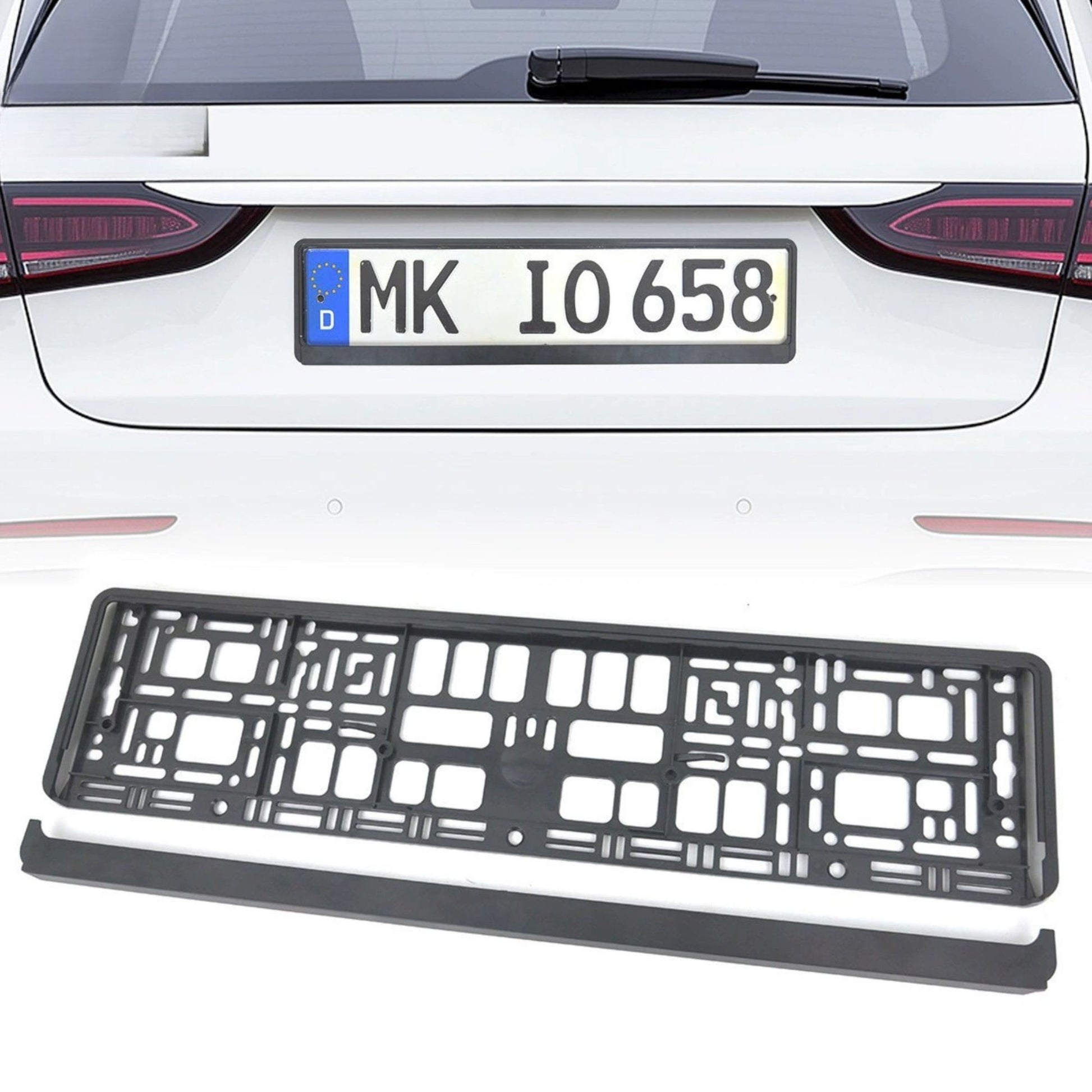 Suport Placute Inmatriculare XC-W341, Rama Auto Universala Standard European, Plastic Rezistent la Intemperii, 52.9 x 13 x 1.2 cm, Negru