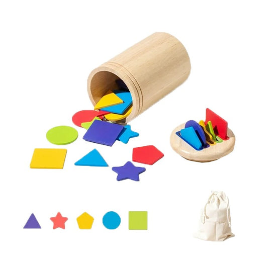 Jucarie Educativa Montessori din Lemn, Sortator Forme Geometrice si Joc Motricitate Fina, 28 Piese, Include Saculet Depozitare, Varsta 2+ Ani, Multicolor