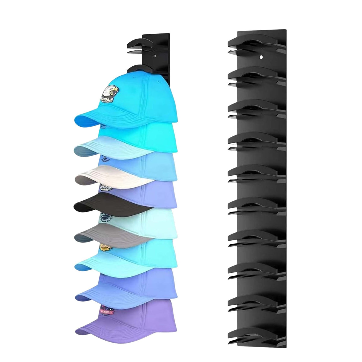 Suport pentru Sepci si Organizator Palarii de Perete, Rack Vertical cu Montaj Adeziv sau Suruburi, Economisire Spatiu, 35.5 x 6 x 3.3 cm, Capacitate 10 Sepci, Negru