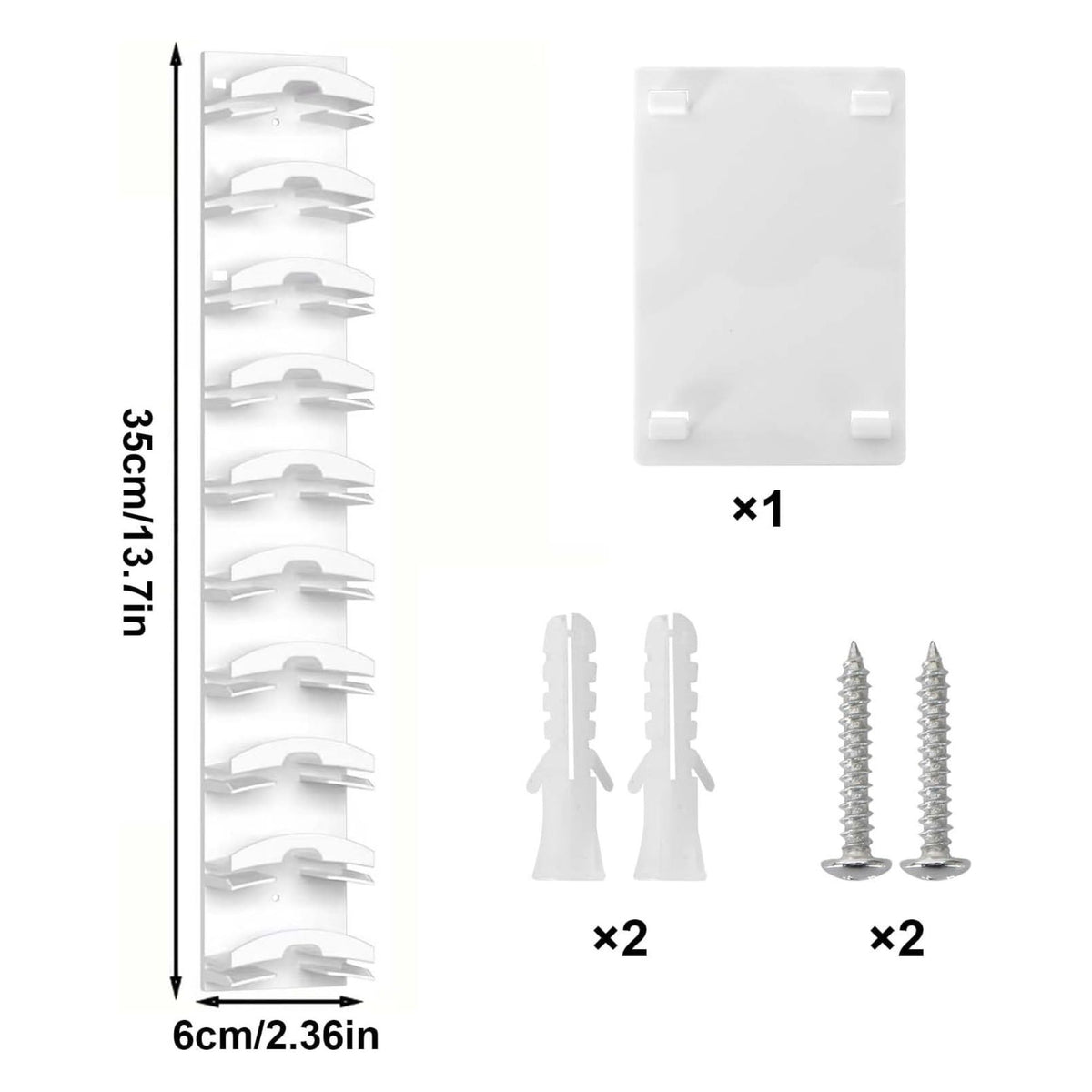 Suport pentru Sepci si Palarii, Organizator Vertical de Perete cu 10 Sloturi, Montaj Adeziv sau Suruburi, Plastic, 35.5 x 6 x 3.3 cm, Alb