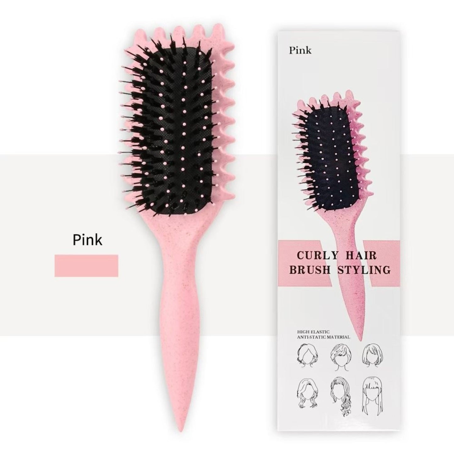 Perie Profesionala pentru Definirea Buclelor, Perie Multifunctionala pentru Styling si Volum, Par Cret sau Ondulat, Design Ergonomic, 24.5 x 7 x 4.3 cm, Roz