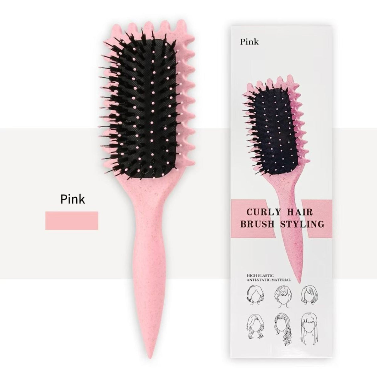 Perie Profesionala pentru Definirea Buclelor, Perie Multifunctionala pentru Styling si Volum, Par Cret sau Ondulat, Design Ergonomic, 24.5 x 7 x 4.3 cm, Roz