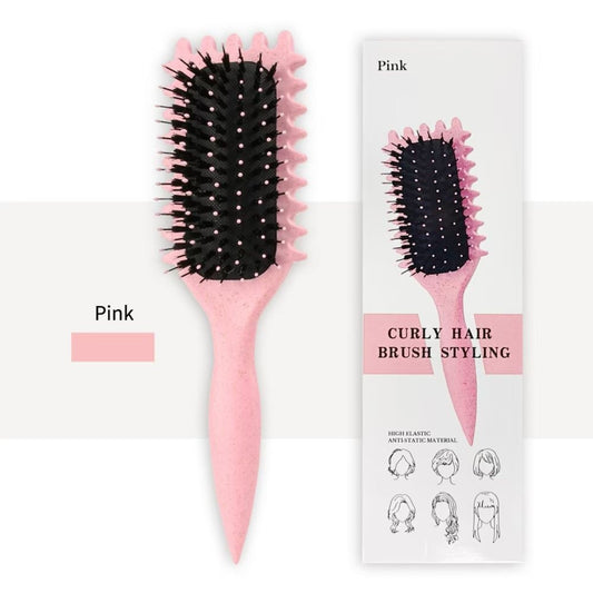 Perie Profesionala pentru Definirea Buclelor, Perie Multifunctionala pentru Styling si Volum, Par Cret sau Ondulat, Design Ergonomic, 24.5 x 7 x 4.3 cm, Roz