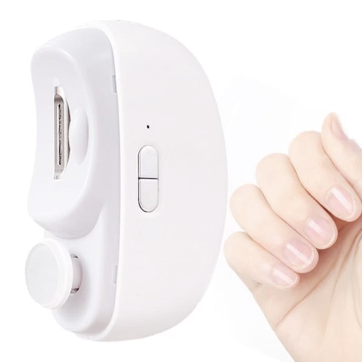 Unghiera Electrica 2 in 1 pentru Taiat si Slefuit, 2 Viteze, Lumina LED si Compartiment Resturi, Silentioasa 65 dB, Incarcare USB-C, ABS, 8.5 x 6.8 x 3.3 cm, Alb