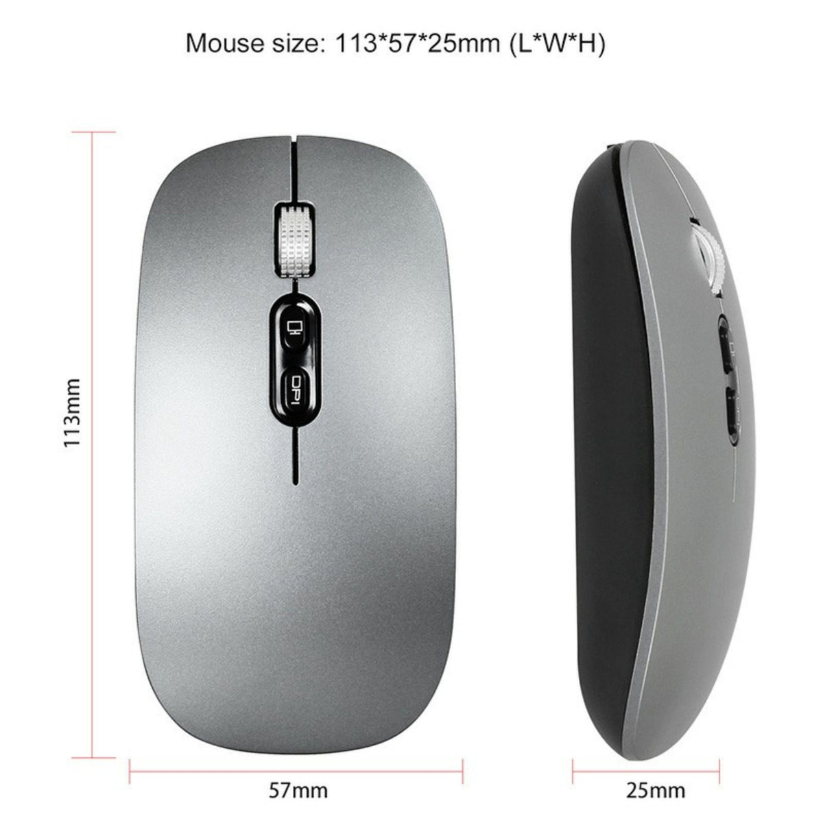 Mouse Wireless Reincarcabil M103, Conectare Duala Bluetooth 5.1 si 2.4GHz, Click Silentios, DPI Reglabil 800-1600, Design Slim, Compatibil Windows si macOS, Gri Inchis