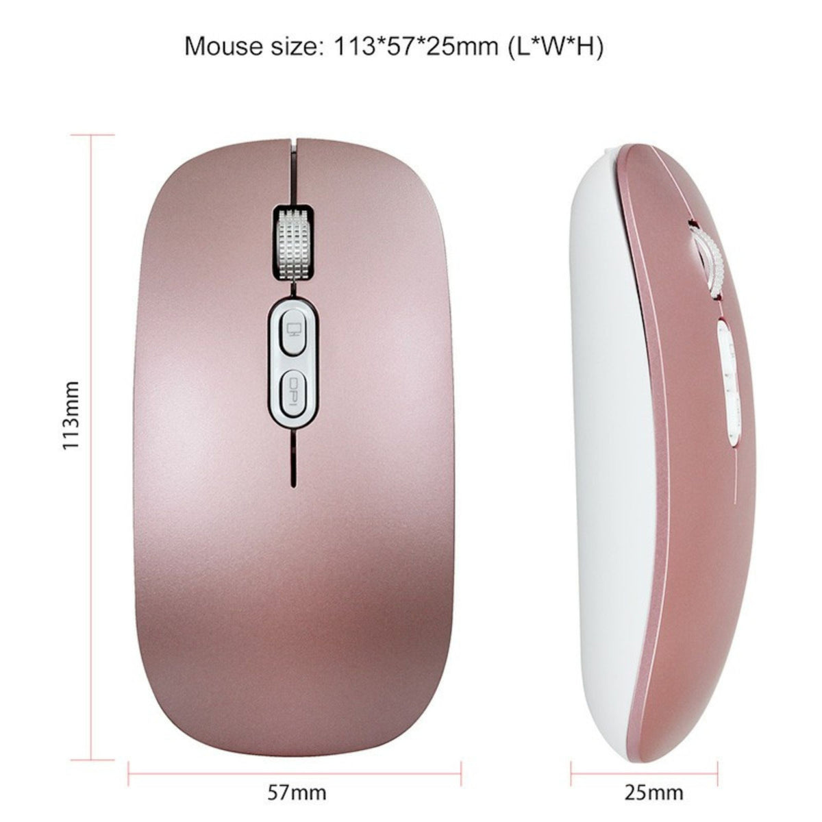 Mouse Wireless Reincarcabil M103, Conectare Duala Bluetooth 5.1 si 2.4GHz, Click Silentios, DPI Reglabil 1600, Design Slim, Compatibil Windows si macOS, Roz Auriu