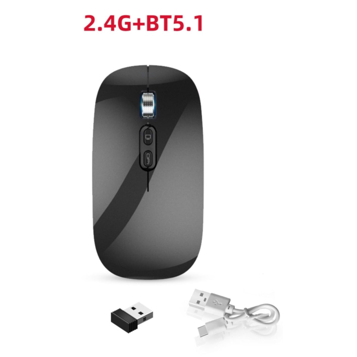 Mouse Wireless Reincarcabil M103, Dual Mode Bluetooth 5.1 si 2.4GHz, Click Silentios, DPI Reglabil 800-1600, Design Slim, Compatibil Windows si macOS, Negru