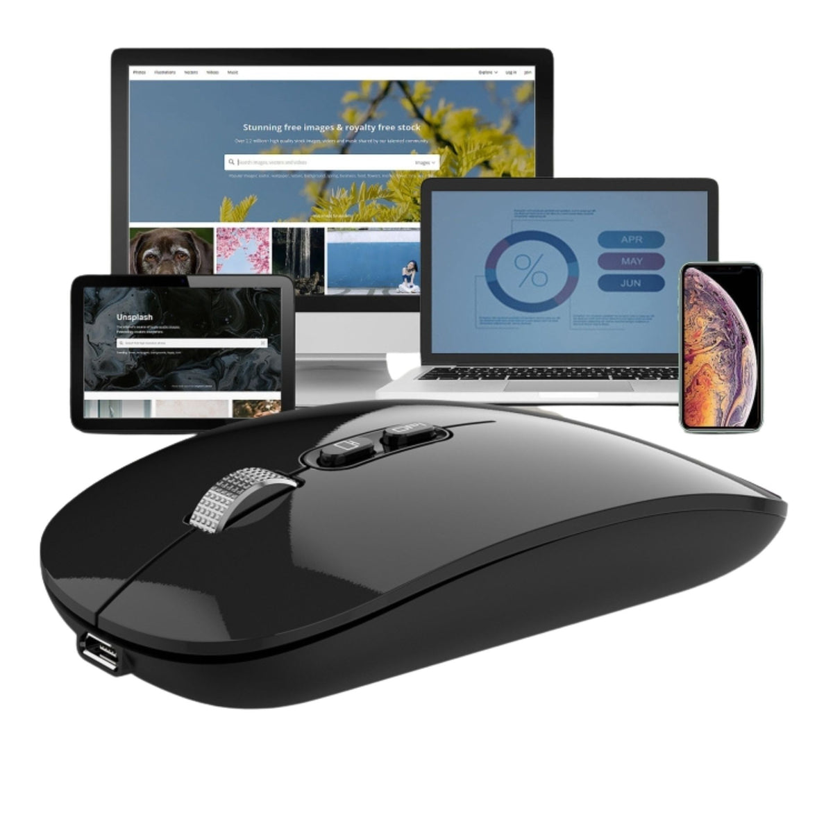 Mouse Wireless Reincarcabil M103, Dual Mode Bluetooth 5.1 si 2.4GHz, Click Silentios, DPI Reglabil 800-1600, Design Slim, Compatibil Windows si macOS, Negru
