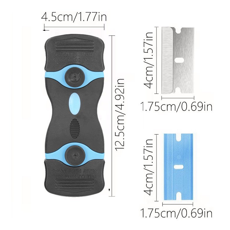 Racleta Multifunctionala pentru Curatare Sticla si Ceramica, Maner Ergonomic Anti-alunecare, Plastic si Metal, 12.5 x 4.5 cm, Include 20 Lame Schimb, Albastru