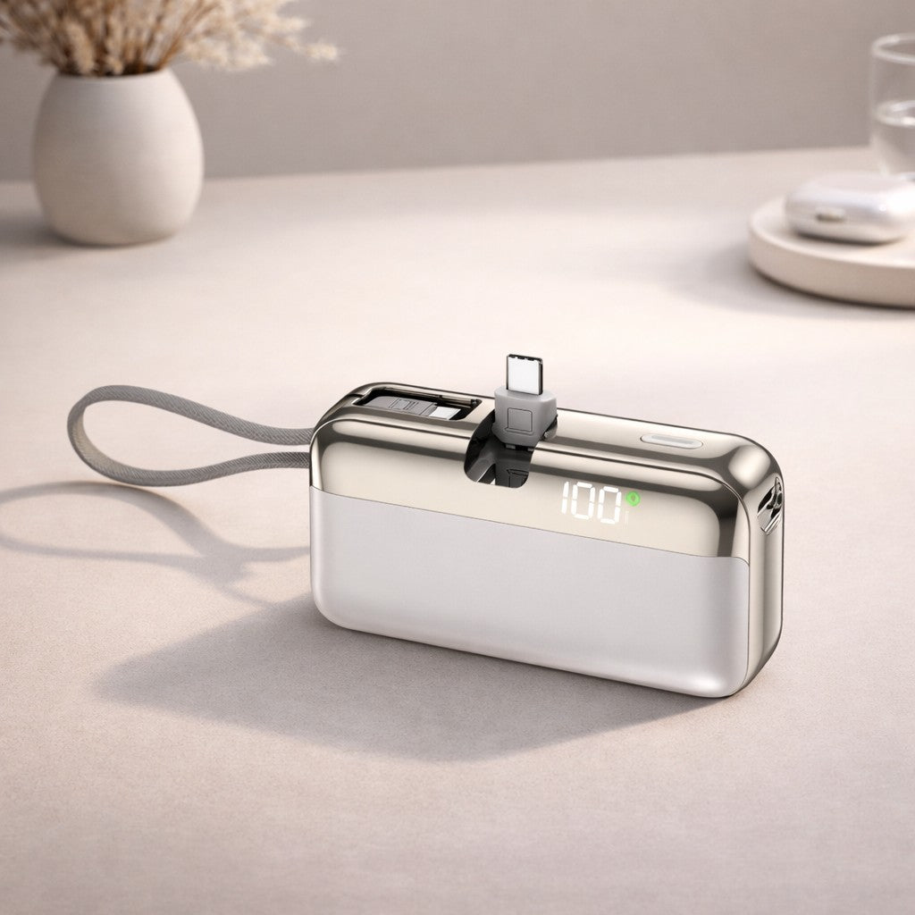 Baterie Externa Power Bank Capsule, Acumulator Portabil 10000 mAh, Incarcare Rapida, Indicator LED, Design Compact, Compatibilitate Universala, 9 x 5 x 2.5 cm, Alb