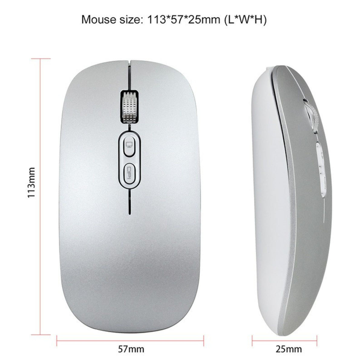Mouse Wireless Reincarcabil M103, Conexiune Duala Bluetooth 5.1 si 2.4GHz, Click Silentios, DPI Reglabil 800-1600, Design Slim, Compatibil Windows si macOS, Argintiu
