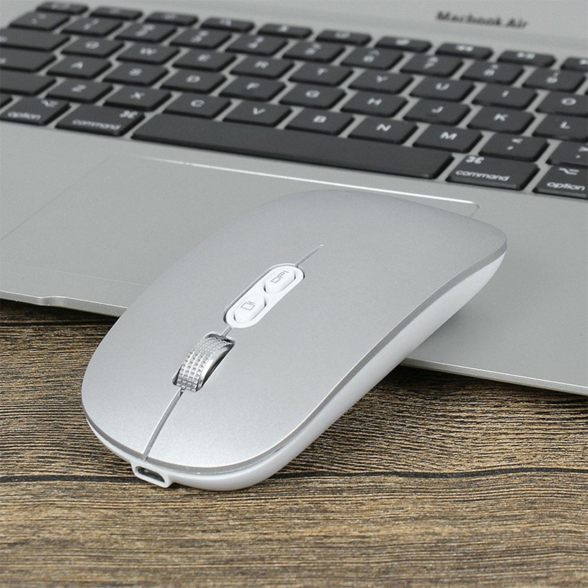 Mouse Wireless Reincarcabil M103, Conexiune Duala Bluetooth 5.1 si 2.4GHz, Click Silentios, DPI Reglabil 800-1600, Design Slim, Compatibil Windows si macOS, Argintiu