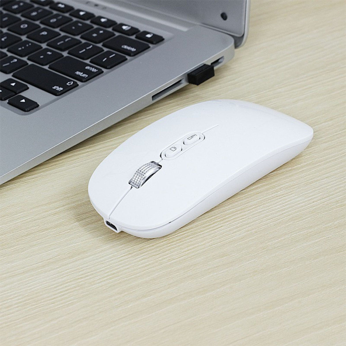 Mouse Wireless Reincarcabil M103, Conectare Duala Bluetooth 5.1 si 2.4GHz, Click Silentios, DPI Reglabil 800-1600, Design Slim, Compatibil Windows si macOS, Alb