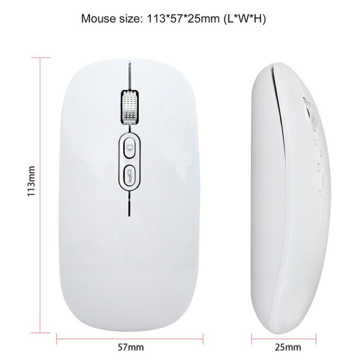 Mouse Wireless Reincarcabil M103, Conectare Duala Bluetooth 5.1 si 2.4GHz, Click Silentios, DPI Reglabil 800-1600, Design Slim, Compatibil Windows si macOS, Alb