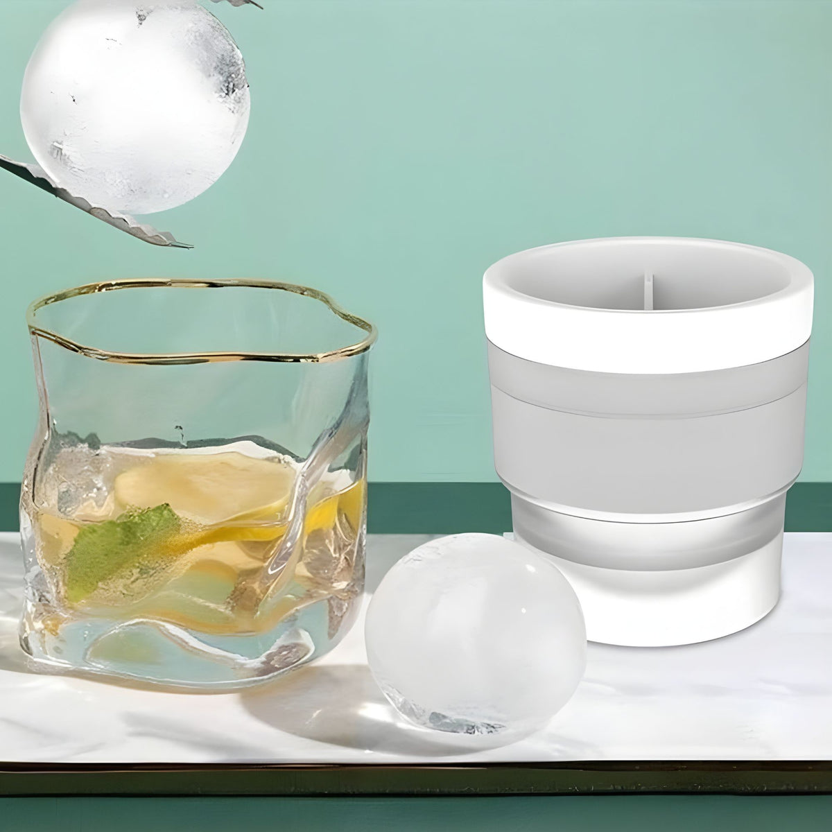 Forma pentru Gheata, Sfera XL 6 cm pentru Whiskey si Cocktail, Silicon Alimentar Premium, Design Stivuibil, Reutilizabila, Alb