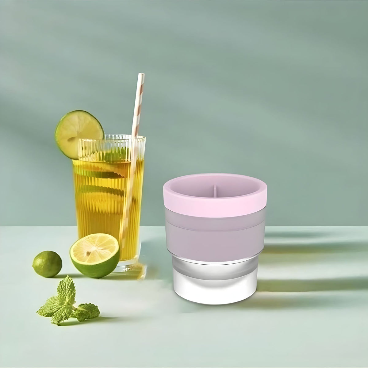 Forma Pentru Gheata, Sfera XL 6 cm, Topire Lenta Pentru Whiskey Si Cocktail, Silicon Alimentar Si Plastic, Design Stivuibil, Roz