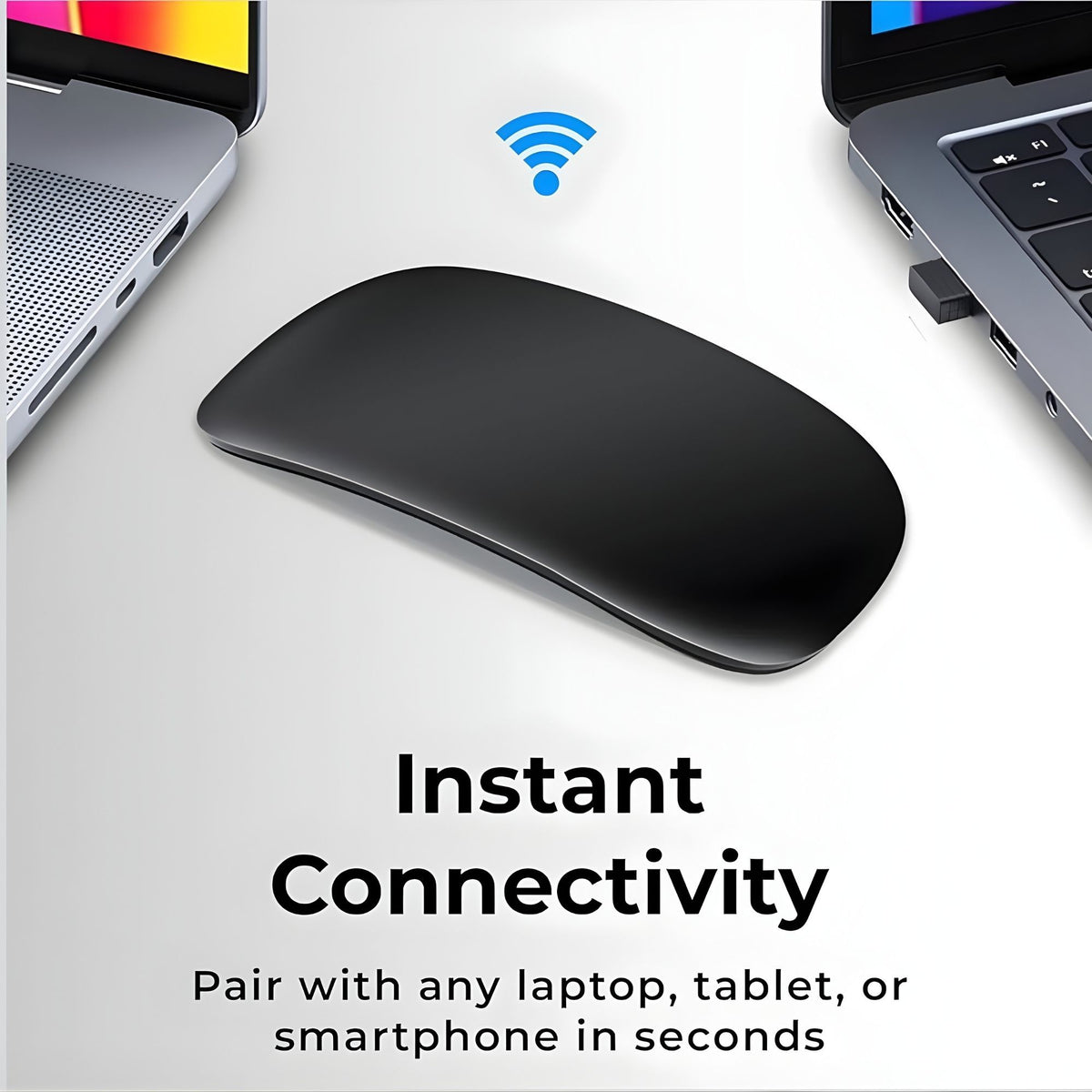 Mouse Wireless M103 Dual Mode, Bluetooth si 2.4GHz, Silentios cu Functie One-Click Desktop, Reincarcabil prin USB, Ultra Slim, 1600 DPI Ajustabil, Compatibil Laptop, PC si Tableta, Negru