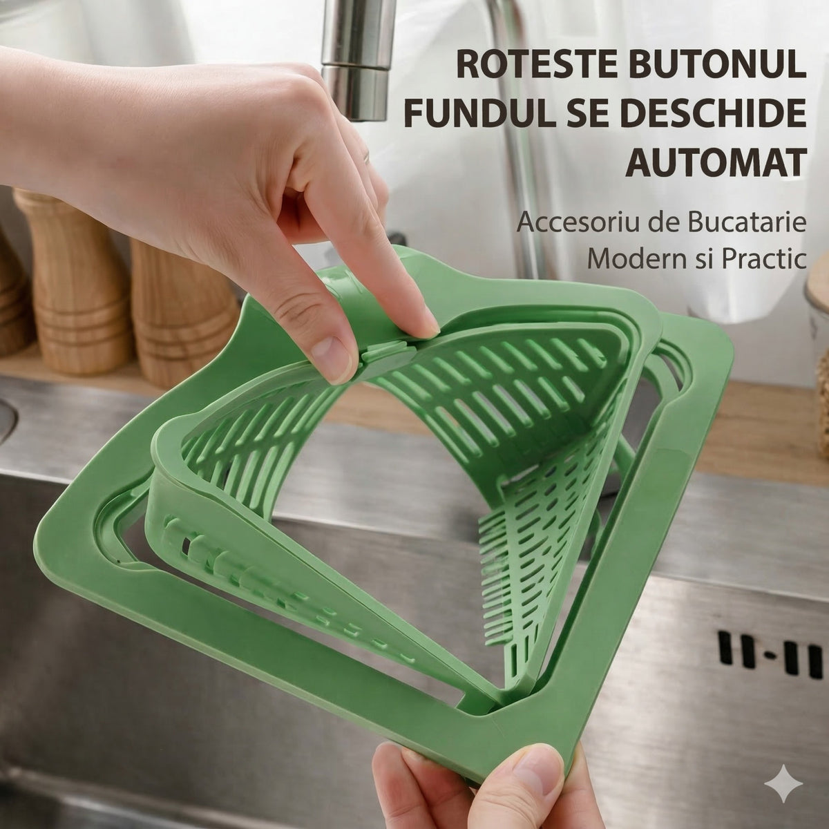 Cos Scurgere Chiuveta, Strecuratoare Triunghiulara pentru Resturi Alimentare si Legume, Suport Depozitare Burete, Plastic Perforat, 23 x 9.5 x 6 cm, Verde