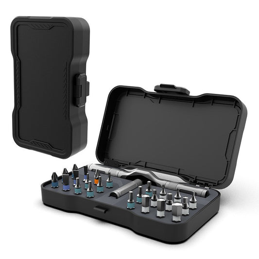 Flyppy AtuMan RS1, Set Surubelnita Cu Clichet Si Biti De Precizie, Maner Ergonomic Cu Sistem De Prindere Multipla, Otel, 24 Piese, 16 x 9.3 x 3.6 cm, Negru