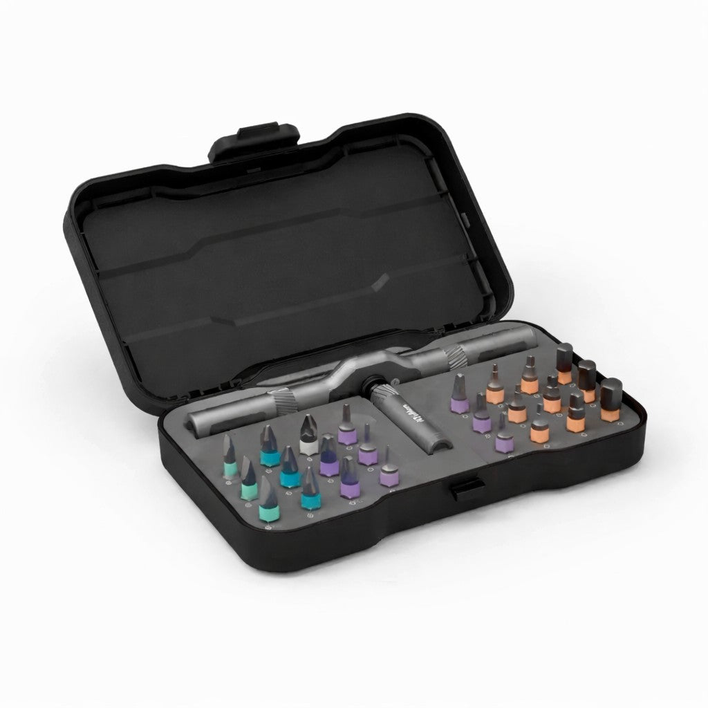 Flyppy AtuMan RS1, Set Surubelnita Cu Clichet Si Biti De Precizie, Maner Ergonomic Cu Sistem De Prindere Multipla, Otel, 24 Piese, 16 x 9.3 x 3.6 cm, Negru