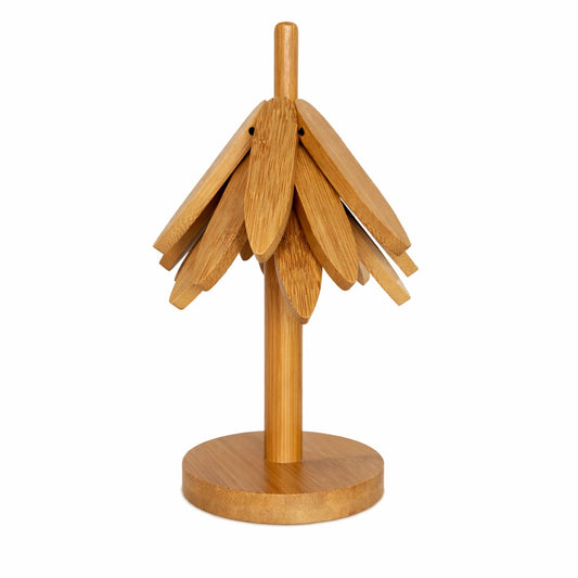 Suport Termic pentru Vase Fierbinti, Protectie Masa Rezistenta la Temperaturi Inalte, Bambus Natural, Design Decorativ One Tree, 21 x 13.5 cm, Maro Nuc