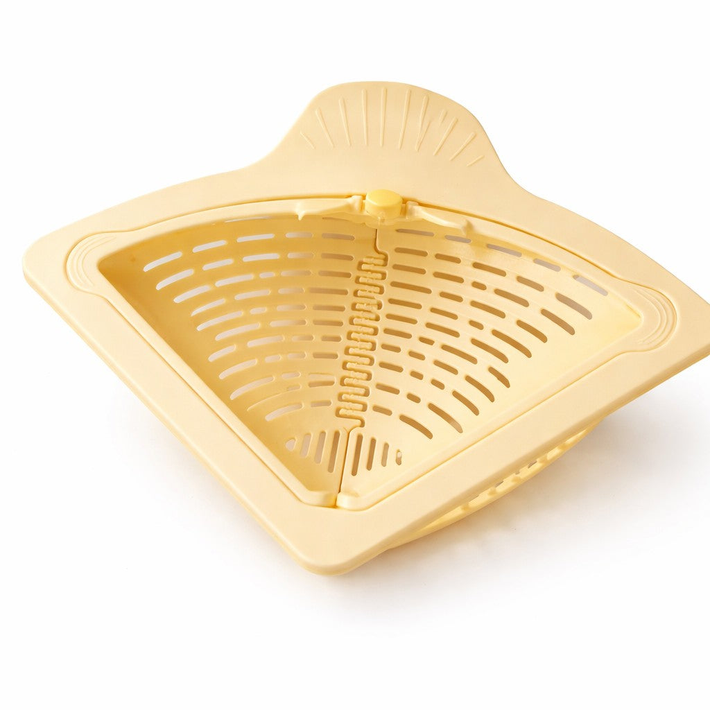 Cos Scurgere Chiuveta, Strecuratoare Triunghiulara pentru Resturi Alimentare si Legume, Suport Depozitare Bureti, Plastic Perforat, 23 x 9.5 x 6 cm, Crem