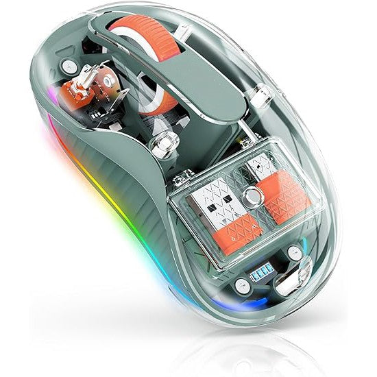 Mouse Wireless Dual Bluetooth si 2.4 GHz, Multi Device, Receptor USB-C, Reincarcabil, Silentios, 4 Niveluri DPI 800-2400, Iluminare LED, Compatibil MacBook si iPad, 10 x 6 cm, Verde