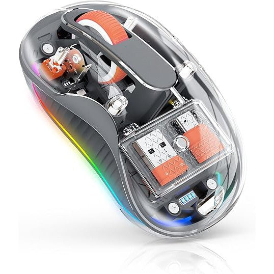 Mouse Wireless Dual Bluetooth si 2.4 GHz, Multi Device cu Receptor USB-C, Silentios si Reincarcabil, 4 Trepte DPI 800-2400, Iluminare LED, Ergonomic, 10 x 6 cm, Gri