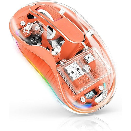Mouse Wireless Dual Bluetooth si 2.4 GHz, Multi Device cu Receptor USB-C, 4 Niveluri DPI 800-2400, Silentios, Baterie Reincarcabila, Iluminare LED, 10 x 6 cm, Portocaliu