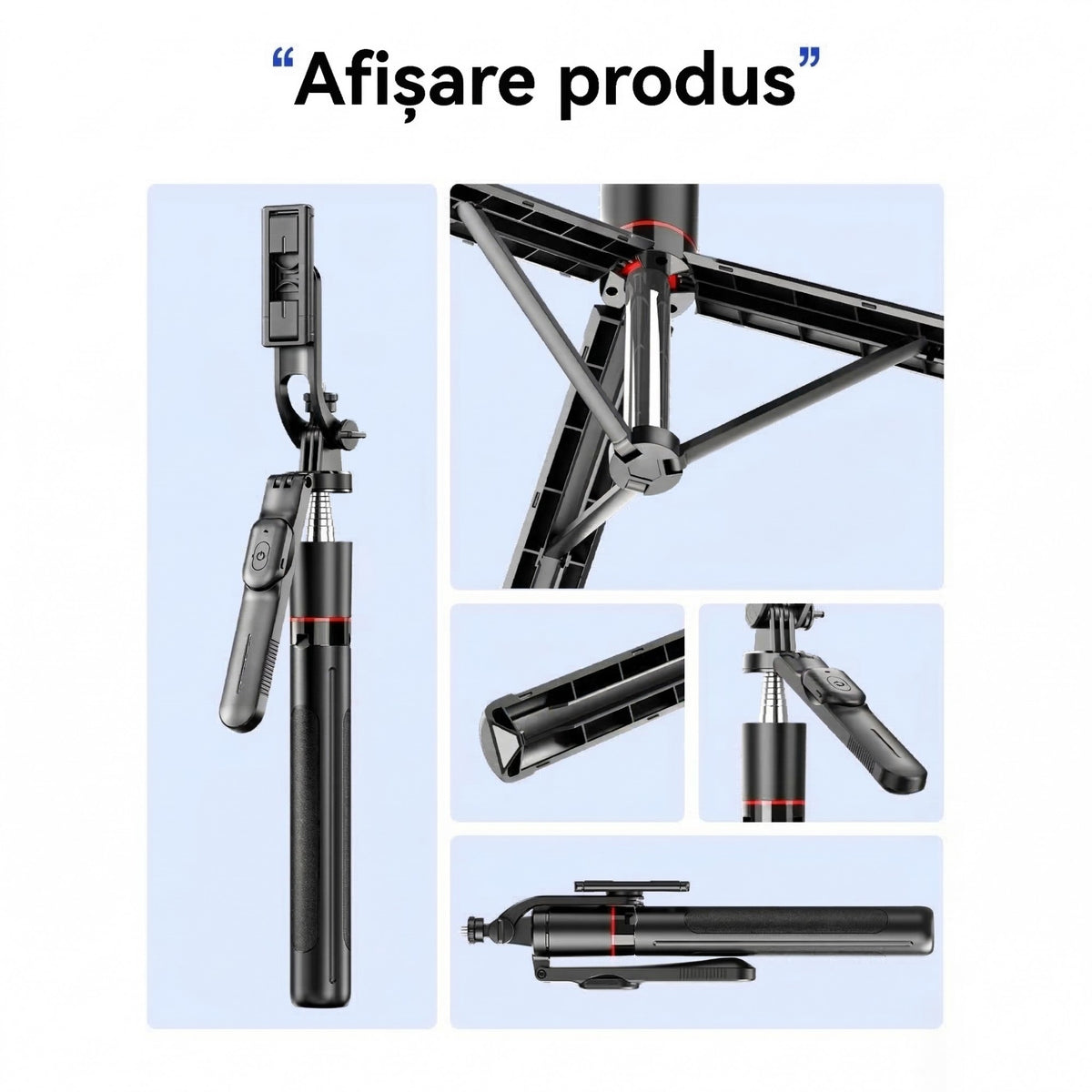 F16 Selfie Stick si Trepied pentru Telefon, Telecomanda Bluetooth Reincarcabila, Aluminiu Extensibil 170 cm, ABS, 30.6 x 7.6 x 3.5 cm, Negru