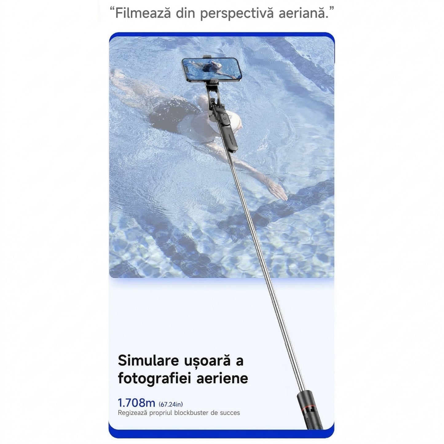 F16 Selfie Stick si Trepied pentru Telefon, Telecomanda Bluetooth Reincarcabila, Aluminiu Extensibil 170 cm, ABS, 30.6 x 7.6 x 3.5 cm, Negru