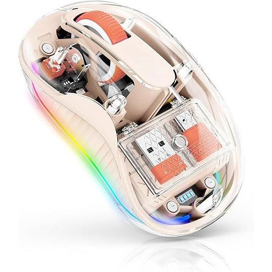 Mouse Wireless Multi Device, Conectivitate Dual Bluetooth si 2.4 GHz cu Receptor USB-C, Reincarcabil, 4 Niveluri DPI 800-2400, Iluminare LED, Silentios, Compatibil Laptop si Tableta, 10 x 6 cm, Crem
