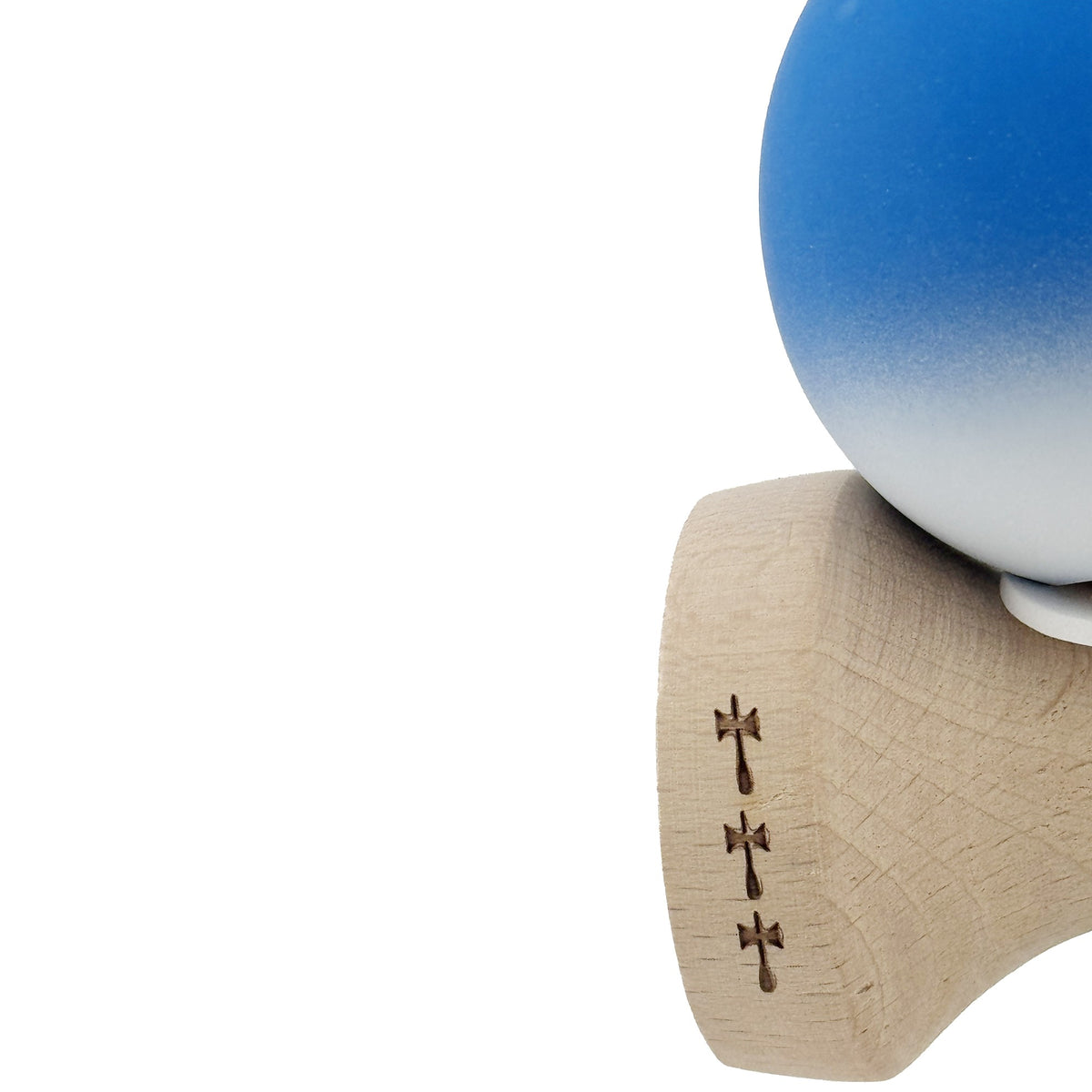 Kendama X Originala, Model V3 Albastru / Alb in Degrade, Profesionala, Cupe Mari King Size, Rubber Grip, Gaura in Baza, Rulment, Ata 62cm