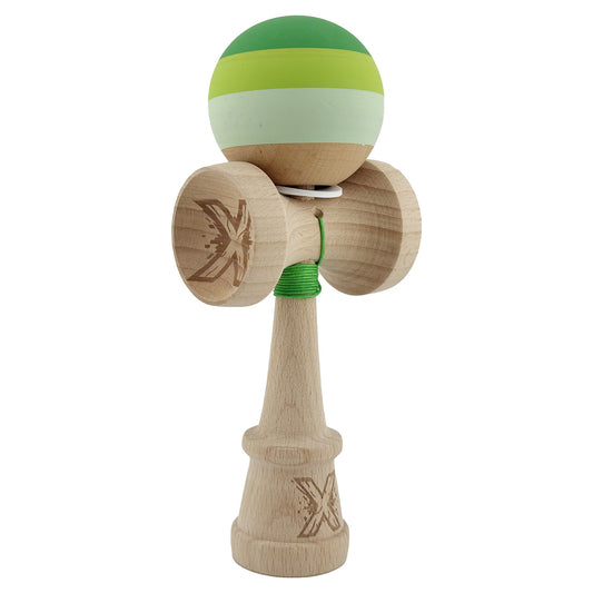 Kendama X Originala, Model V3 Verde, Profesionala, Cupe Mari King Size, Rubber Grip, Gaura in Baza, Rulment, Ata 55cm