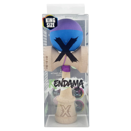 Kendama X Originala, Model V3 Mov / Albastru, Profesionala, Cupe Mari King Size, Rubber Grip, Gaura in Baza, Rulment, Ata 62cm
