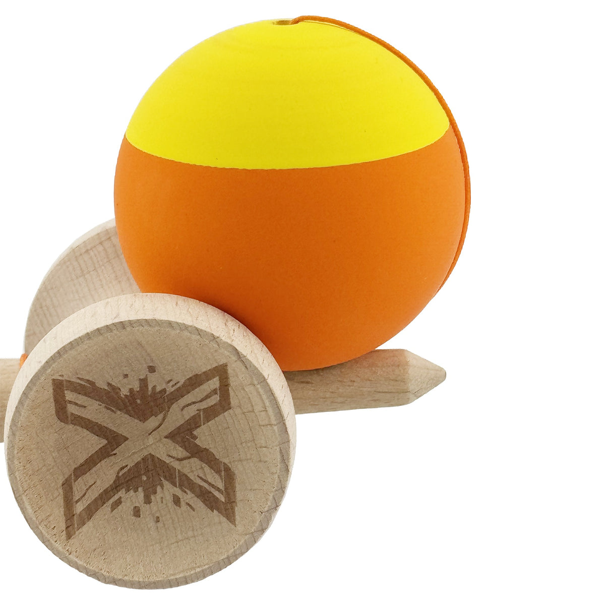 Kendama X Originala, Model V3 Mov / Negru / Alb, Profesionala, Cupe Mari King Size, Rubber Grip, Gaura in Baza, Rulment, Ata 62cm