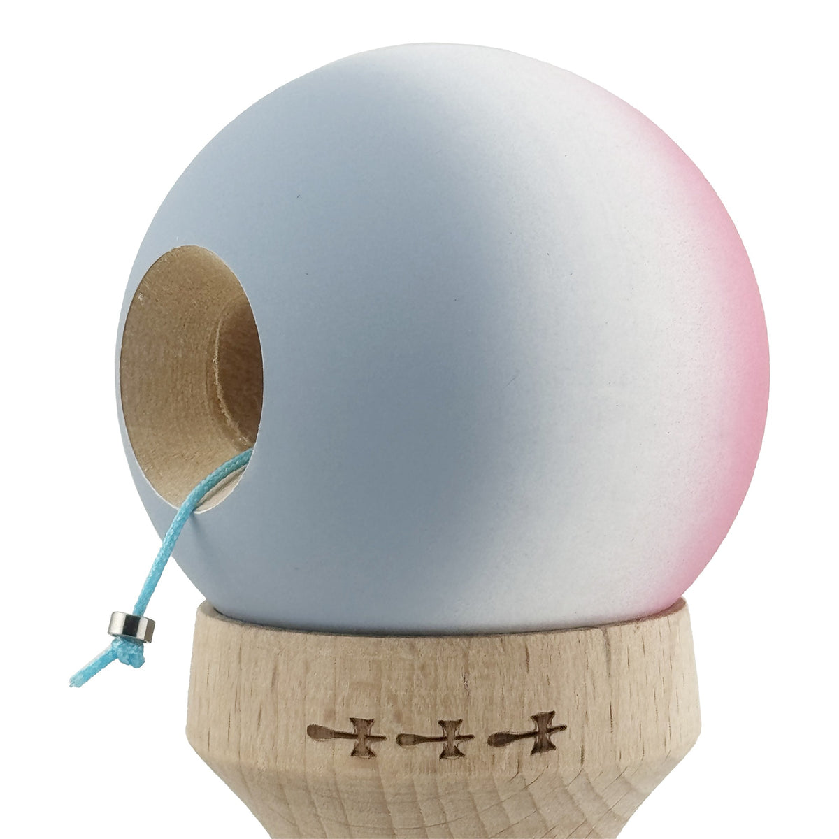 Kendama X Originala, Model V3 Roz / Alb / Gri in Degrade, Profesionala, Cupe Mari King Size, Rubber Grip, Gaura in Baza, Rulment, Ata 62cm