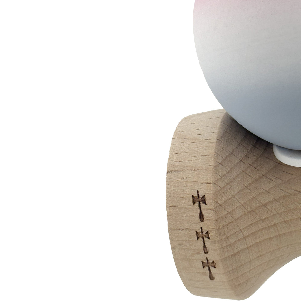Kendama X Originala, Model V3 Roz / Alb / Gri in Degrade, Profesionala, Cupe Mari King Size, Rubber Grip, Gaura in Baza, Rulment, Ata 62cm