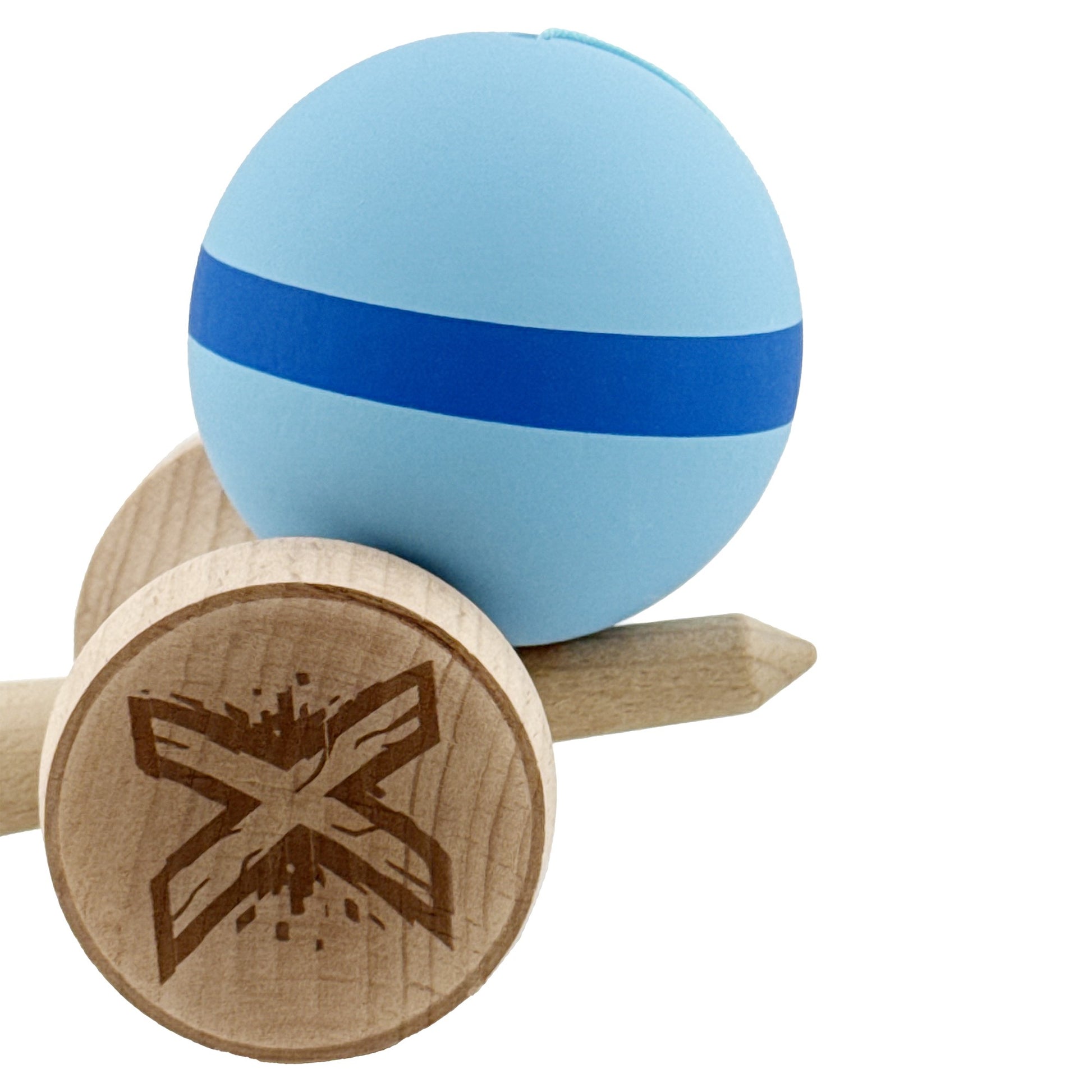Kendama X Originala, Model V3 Bleu / Albastru / Bleu, Profesionala, Cupe Mari King Size, Rubber Grip, Gaura in Baza, Rulment, Ata 62cm