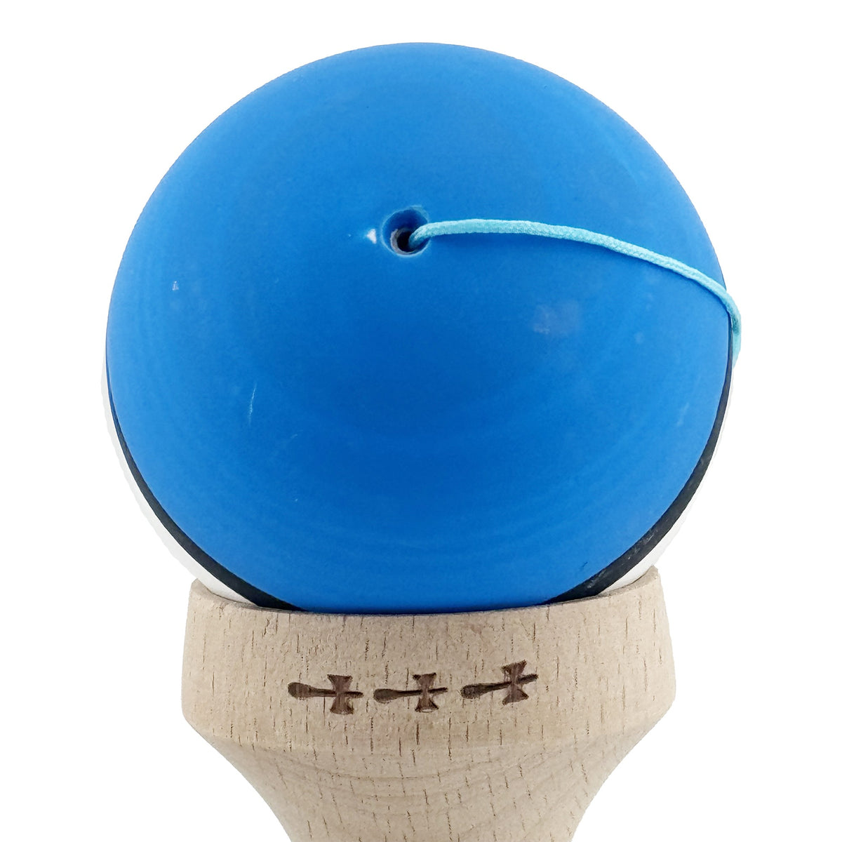 Kendama X Originala, Model V3 Albastru / Negru / Alb, Profesionala, Cupe Mari King Size, Rubber Grip, Gaura in Baza, Rulment, Ata 62cm