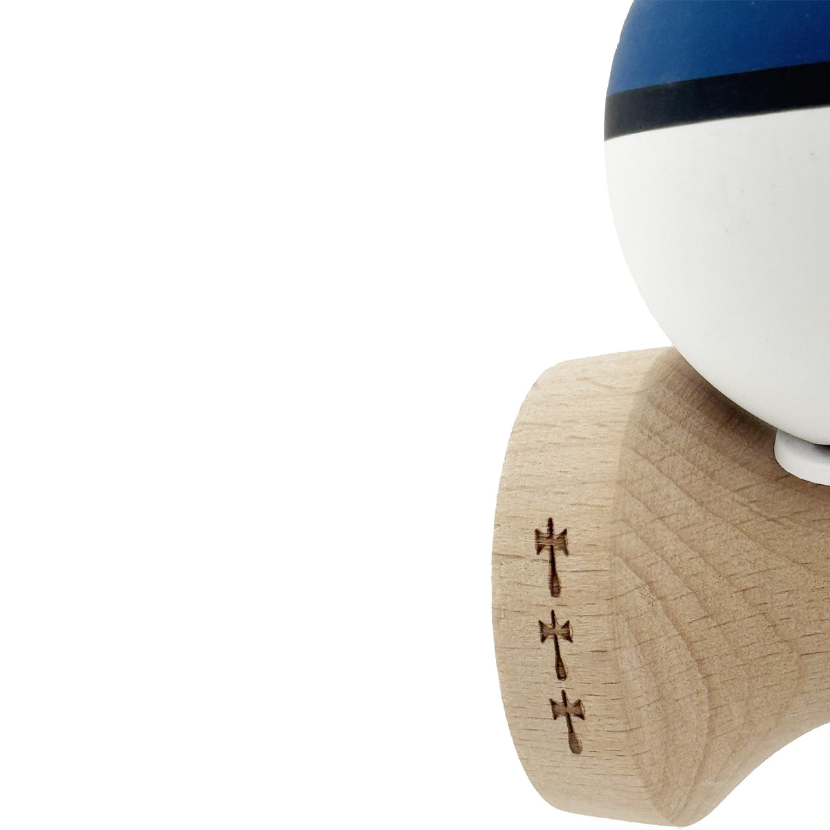 Kendama X Originala, Model V3 Albastru Inchis / Negru / Alb, Profesionala, Cupe Mari King Size, Rubber Grip, Gaura in Baza, Rulment, Ata 62cm