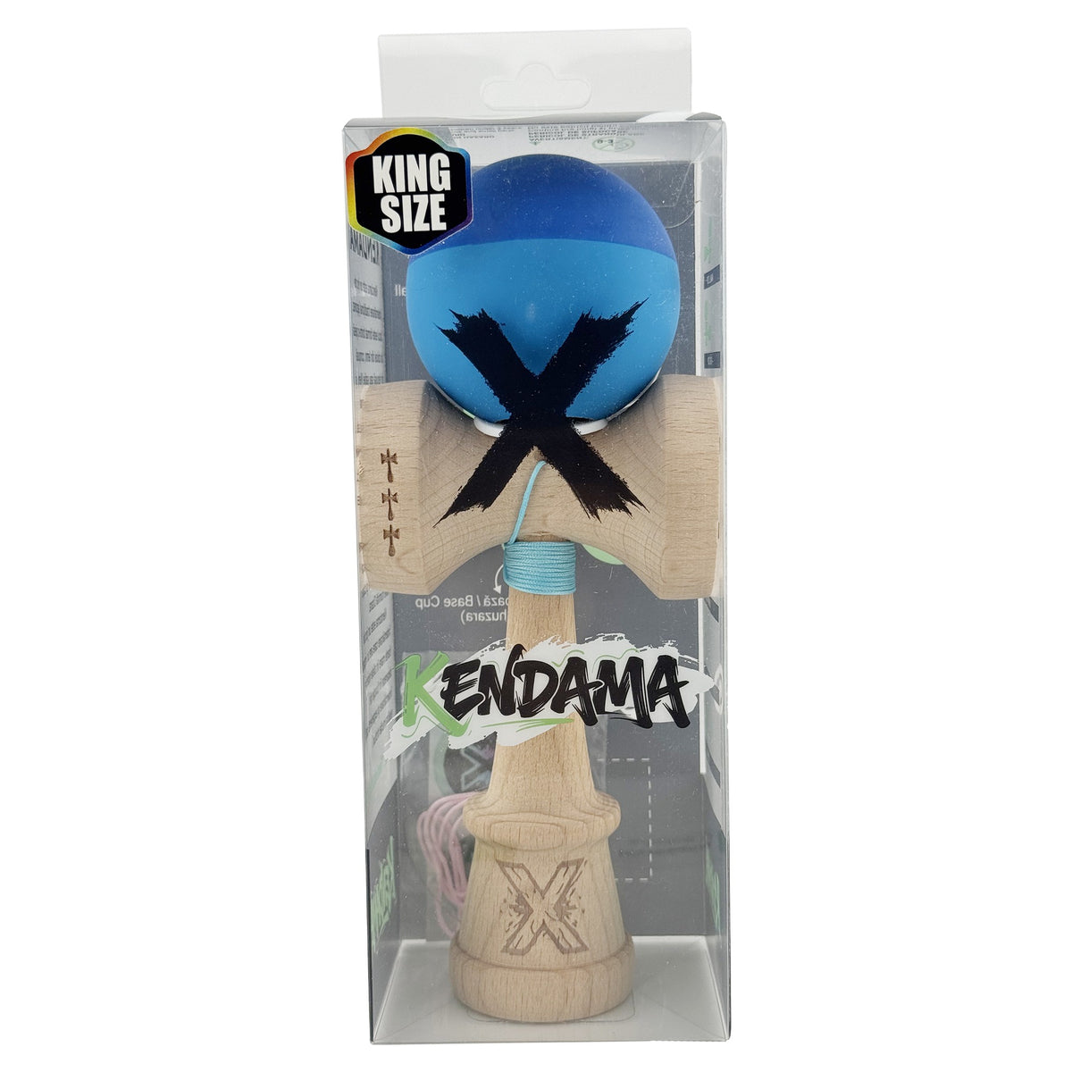 Kendama X Originala, Model V3 Albastru Inchis / Albastru, Profesionala, Cupe Mari King Size, Rubber Grip, Gaura in Baza, Rulment, Ata 62cm