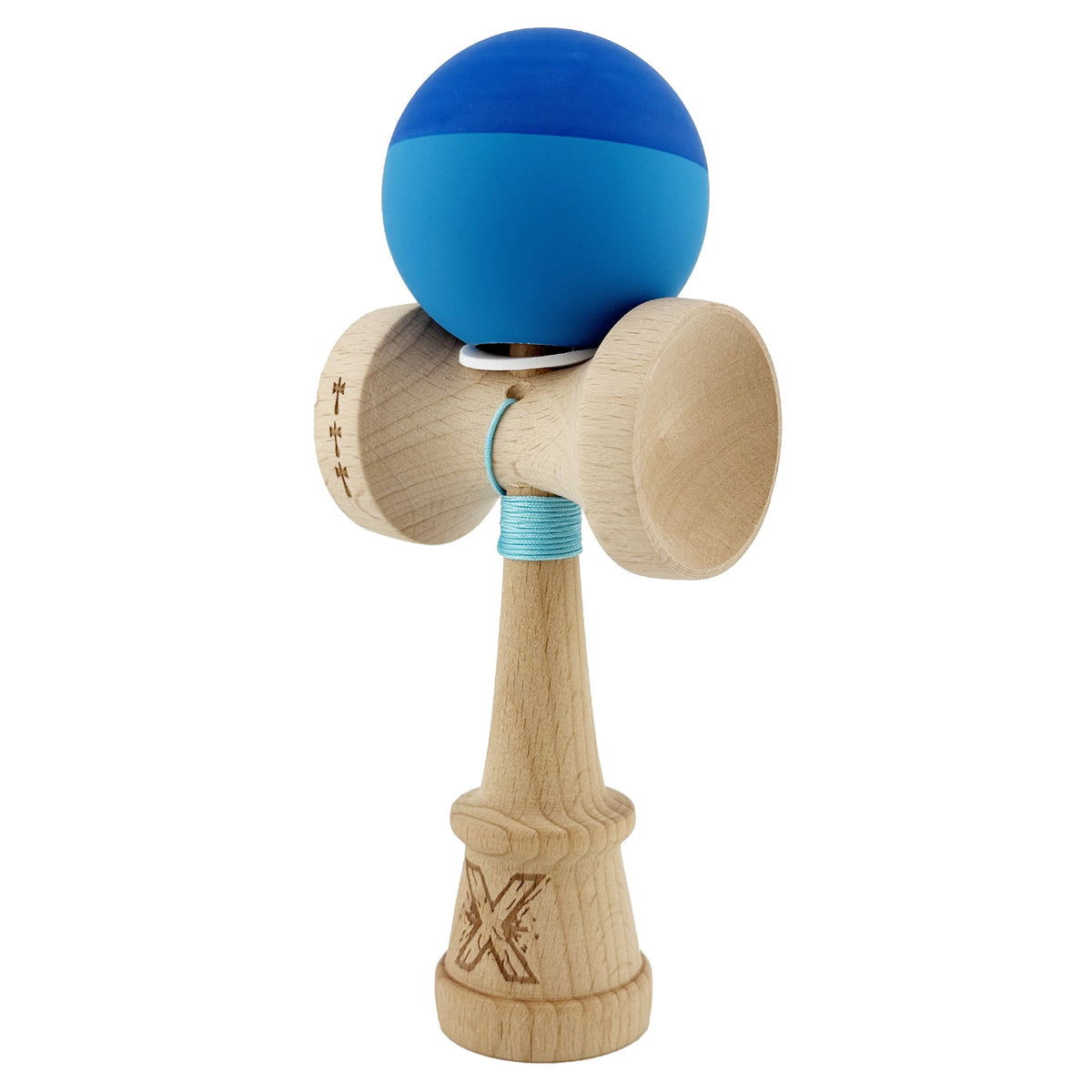 Kendama X Originala, Model V3 Albastru Inchis / Albastru, Profesionala, Cupe Mari King Size, Rubber Grip, Gaura in Baza, Rulment, Ata 62cm