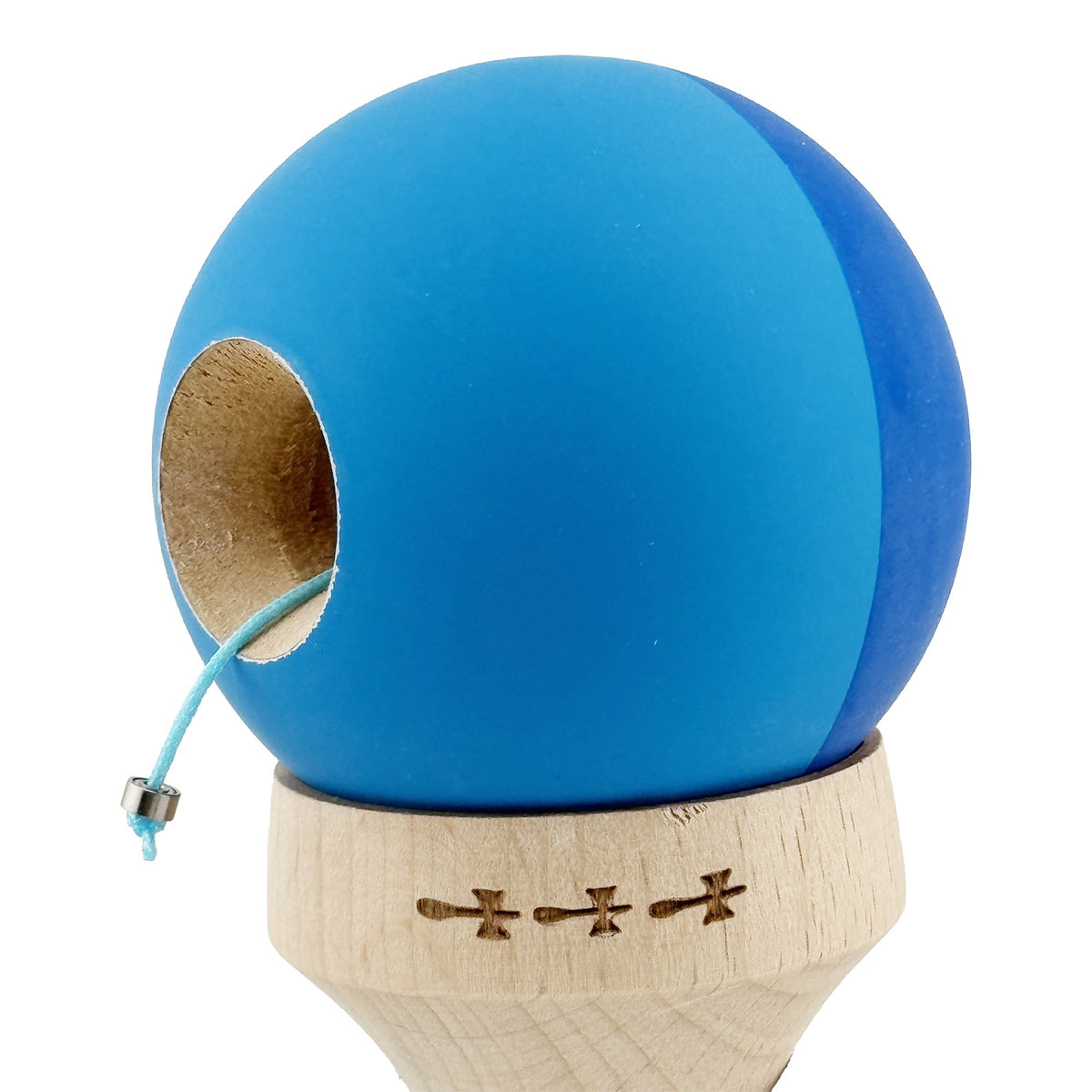 Kendama X Originala, Model V3 Albastru Inchis / Albastru, Profesionala, Cupe Mari King Size, Rubber Grip, Gaura in Baza, Rulment, Ata 62cm