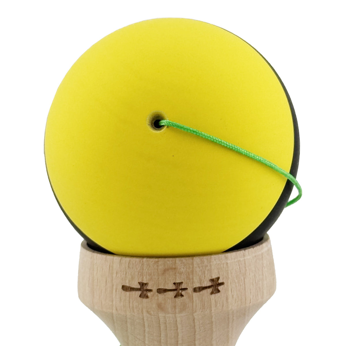 Kendama X Originala, Model V3 Galben / Negru / Verde, Profesionala, Cupe Mari King Size, Rubber Grip, Gaura in Baza, Rulment, Ata 62cm