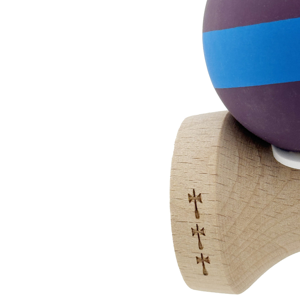 Kendama X Originala, Model V3 Mov / Albastru / Mov, Profesionala, Cupe Mari King Size, Rubber Grip, Gaura in Baza, Rulment, Ata 62cm