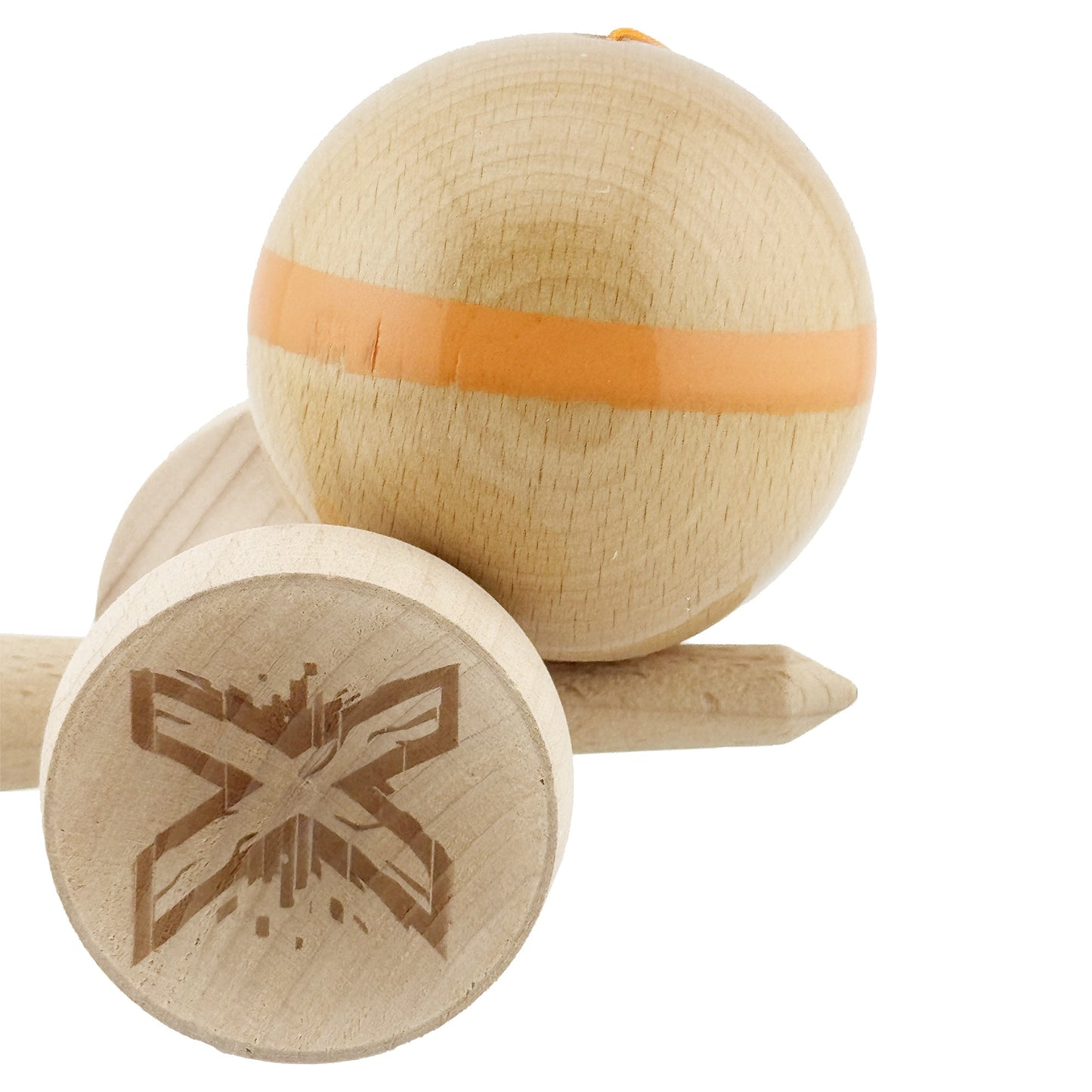 Kendama X Originala, Model V3 Portocaliu, Linie, Profesionala, Cupe Mari King Size, Super Sticky, Gaura in Baza, Rulment, Ata 55cm