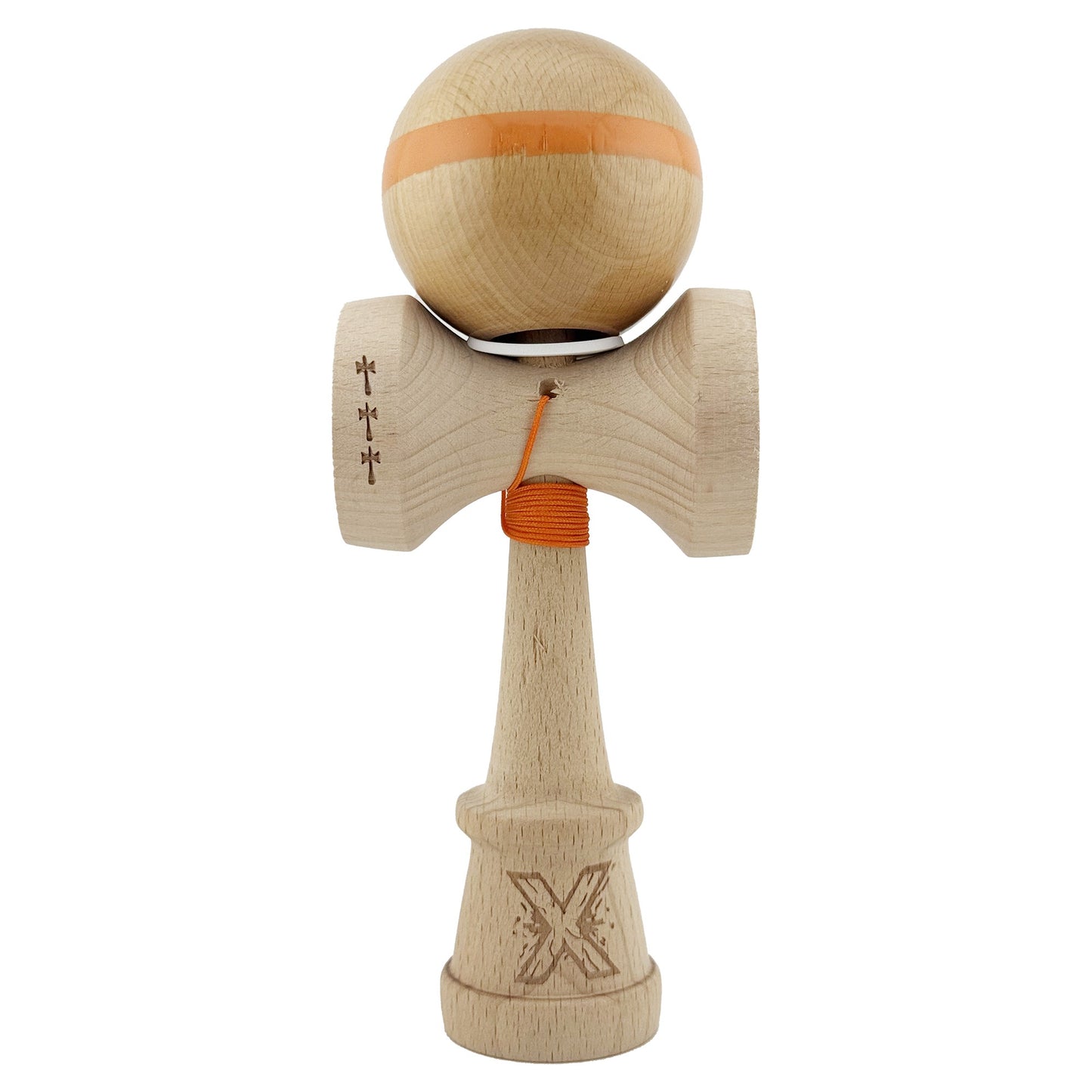 Kendama X Originala, Model V3 Portocaliu, Linie, Profesionala, Cupe Mari King Size, Super Sticky, Gaura in Baza, Rulment, Ata 55cm