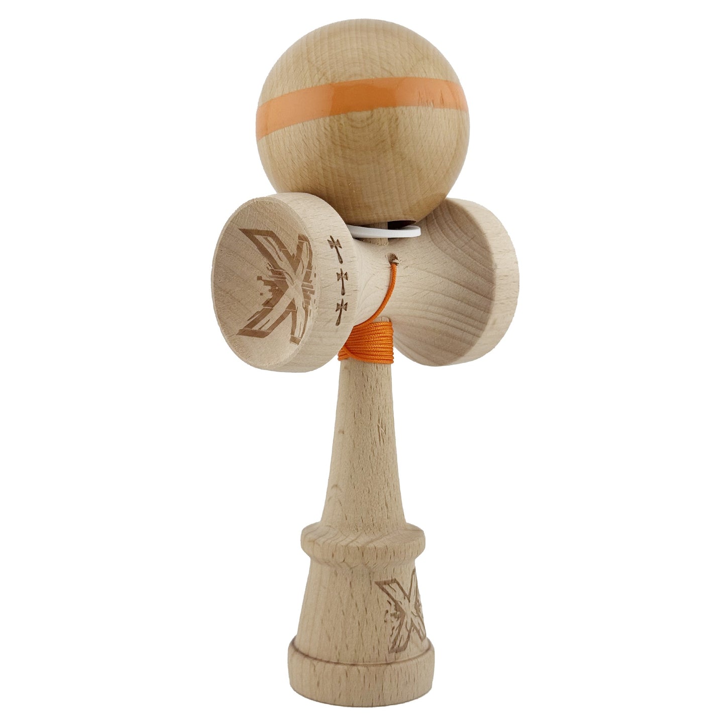 Kendama X Originala, Model V3 Portocaliu, Linie, Profesionala, Cupe Mari King Size, Super Sticky, Gaura in Baza, Rulment, Ata 55cm